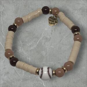 Homerun Bracelet Heishi Beads Baseball-Inspired Clay Handmade Tan Brown